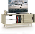 Oak Wood TV Stand with 2 Drawers and 2 Sliding Doors I418