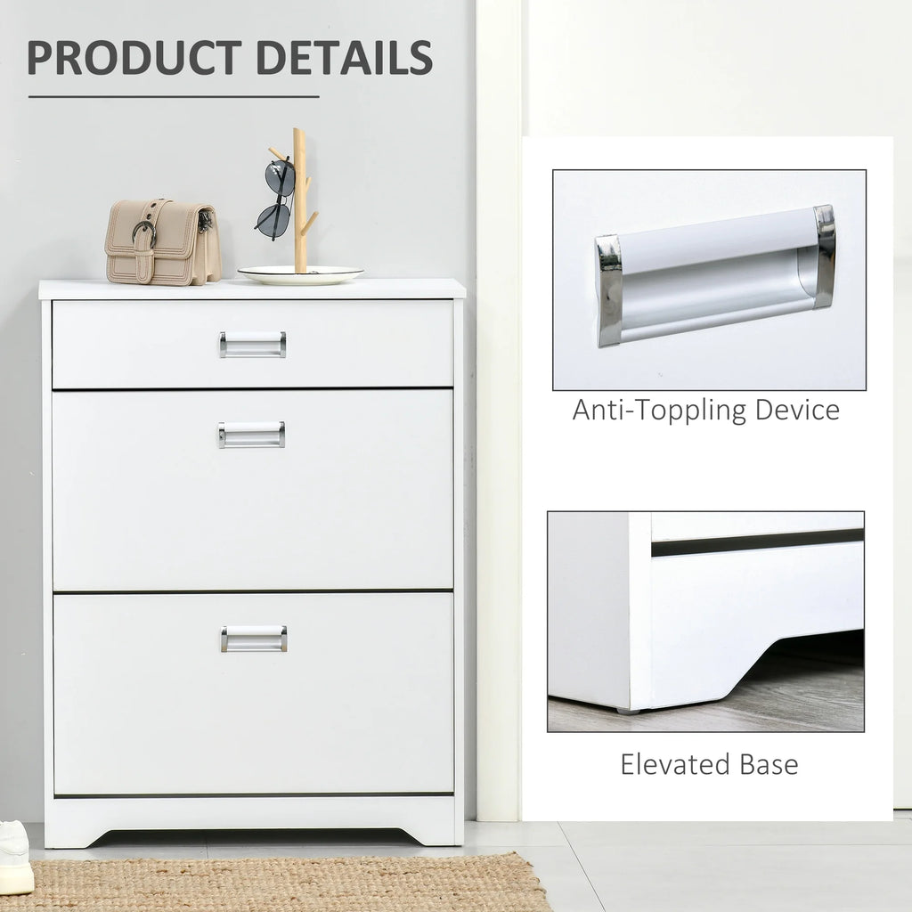 White 3-Drawer Shoe Cabinet with 2 Flip Doors B59766