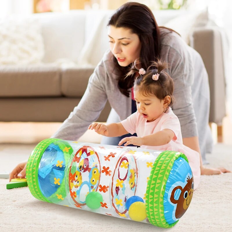 Inflatable Baby Crawling Roller Toy with Rattle and Ball PVC Early Educational Toy Y995371