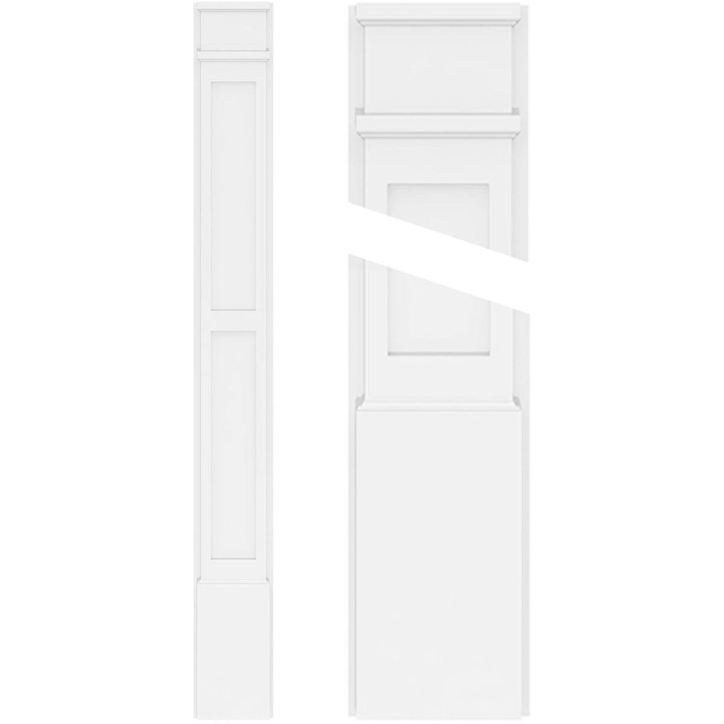7x22W x 102x22H x 2x22P Two Equal Flat Panel PVC Pilaster with Decorative Capital & Base (Pair) F779
