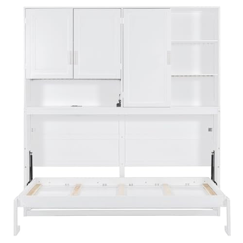 Grey Twin Murphy Bed with Storage Bookcase and Shelves B64923