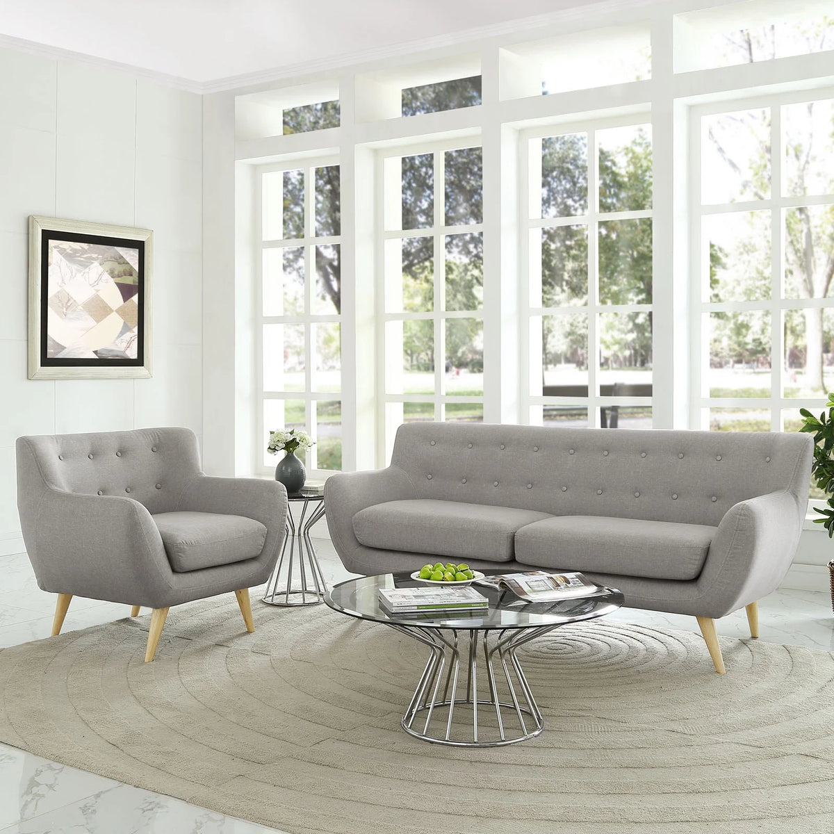 Grey Fabric Plywood Two PCS Living Room Set G443