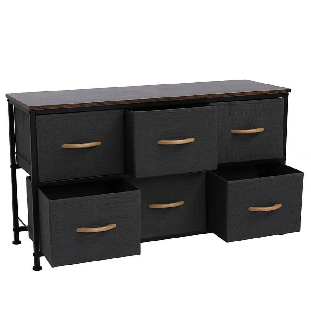 Gray 6 Drawer Fabric Dresser with Wooden Tabletop G92493