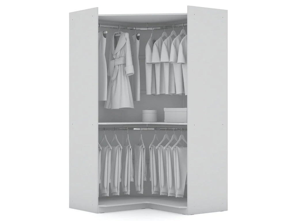 White Set of 2 Corner Wardrobe Closet with 2 Drawers S24304