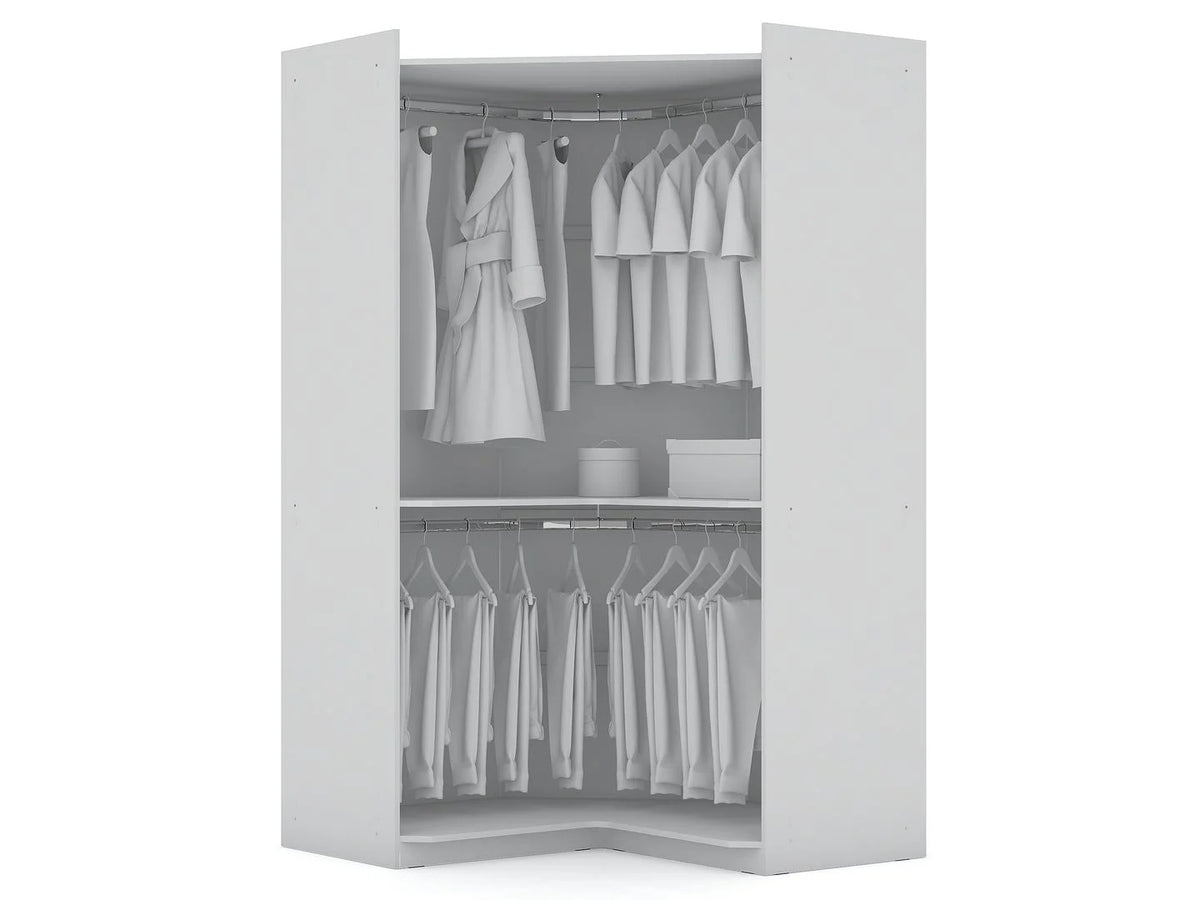 White Set of 2 Corner Wardrobe Closet with 2 Drawers S24304