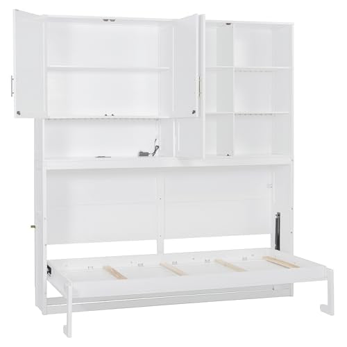 Grey Twin Murphy Bed with Storage Bookcase and Shelves B64923