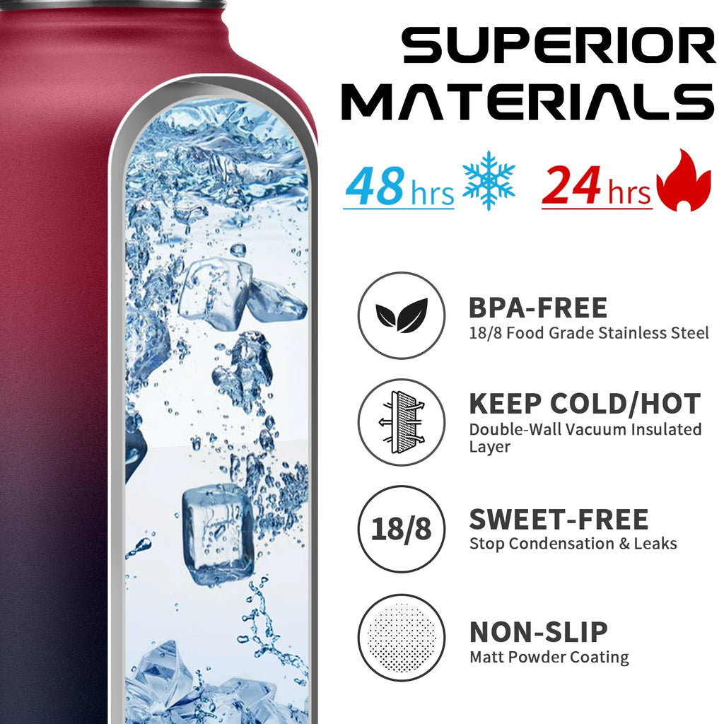 64OZ Insulated Water Bottle with Straw & Spout Lid C71434