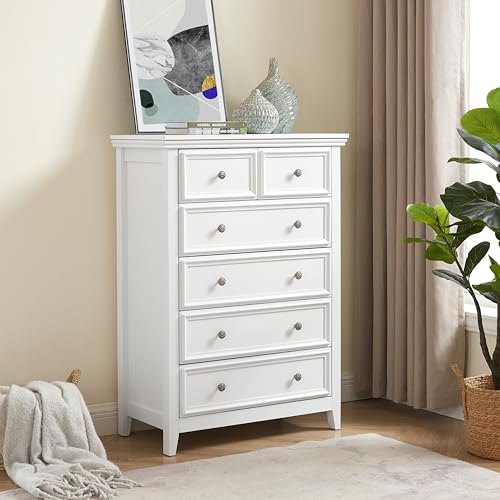White 6 Drawer Dresser with Metal Handles R80996