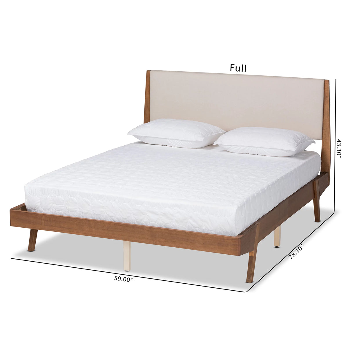 Beige Fabric Upholstered Walnut Brown Wood Queen Size Platform Bed A909