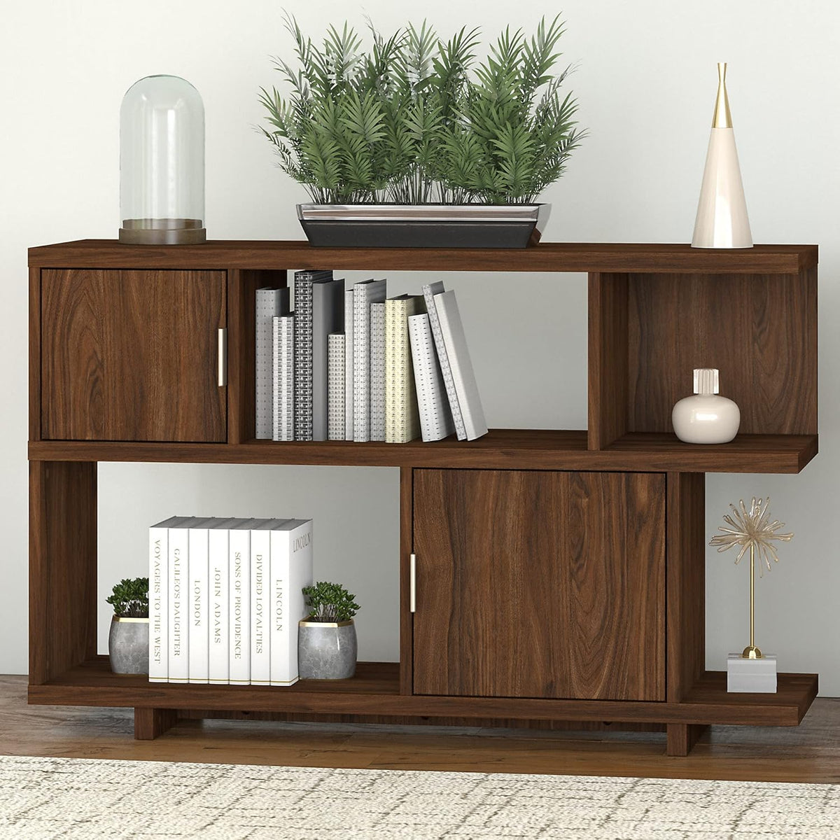 Walnut Low Bookcase with Doors F96297