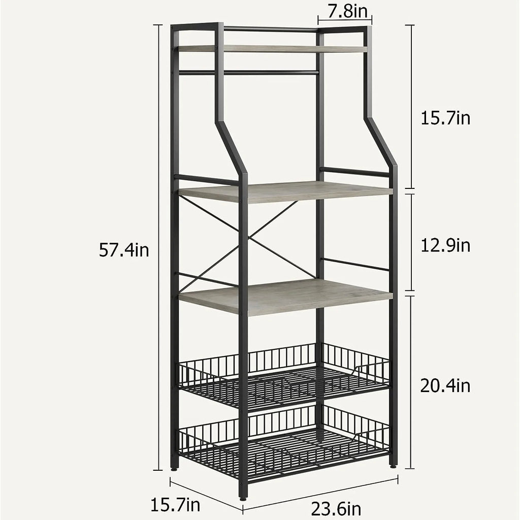 5-Tier Kitchen Utility Storage Shelf with 8 Hooks, Gray H38212