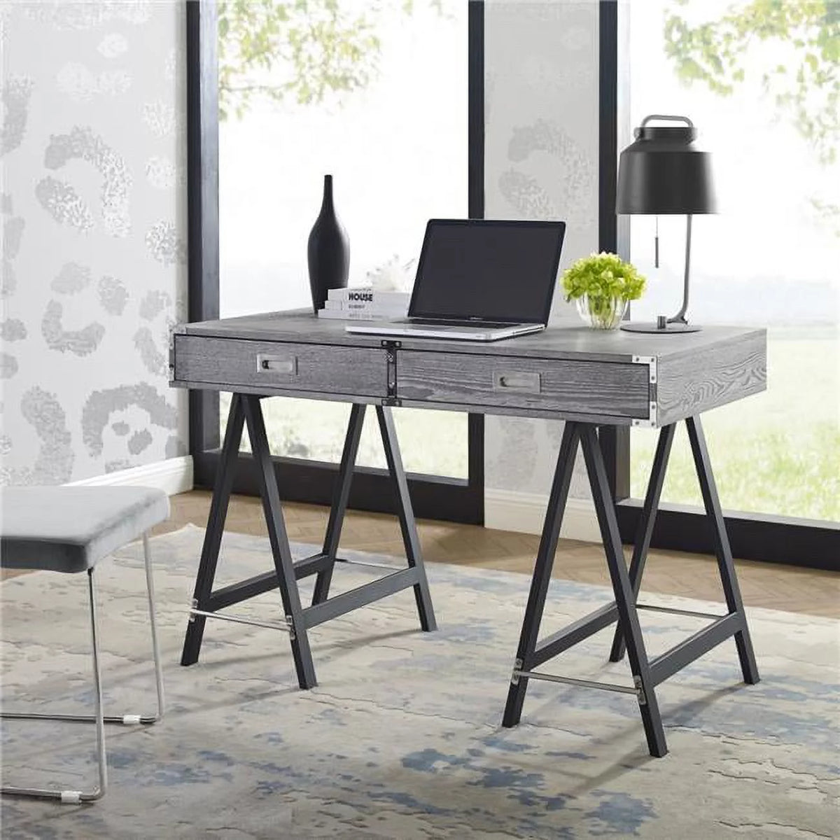 Gray 2-Drawer Wood Writing Desk C915984