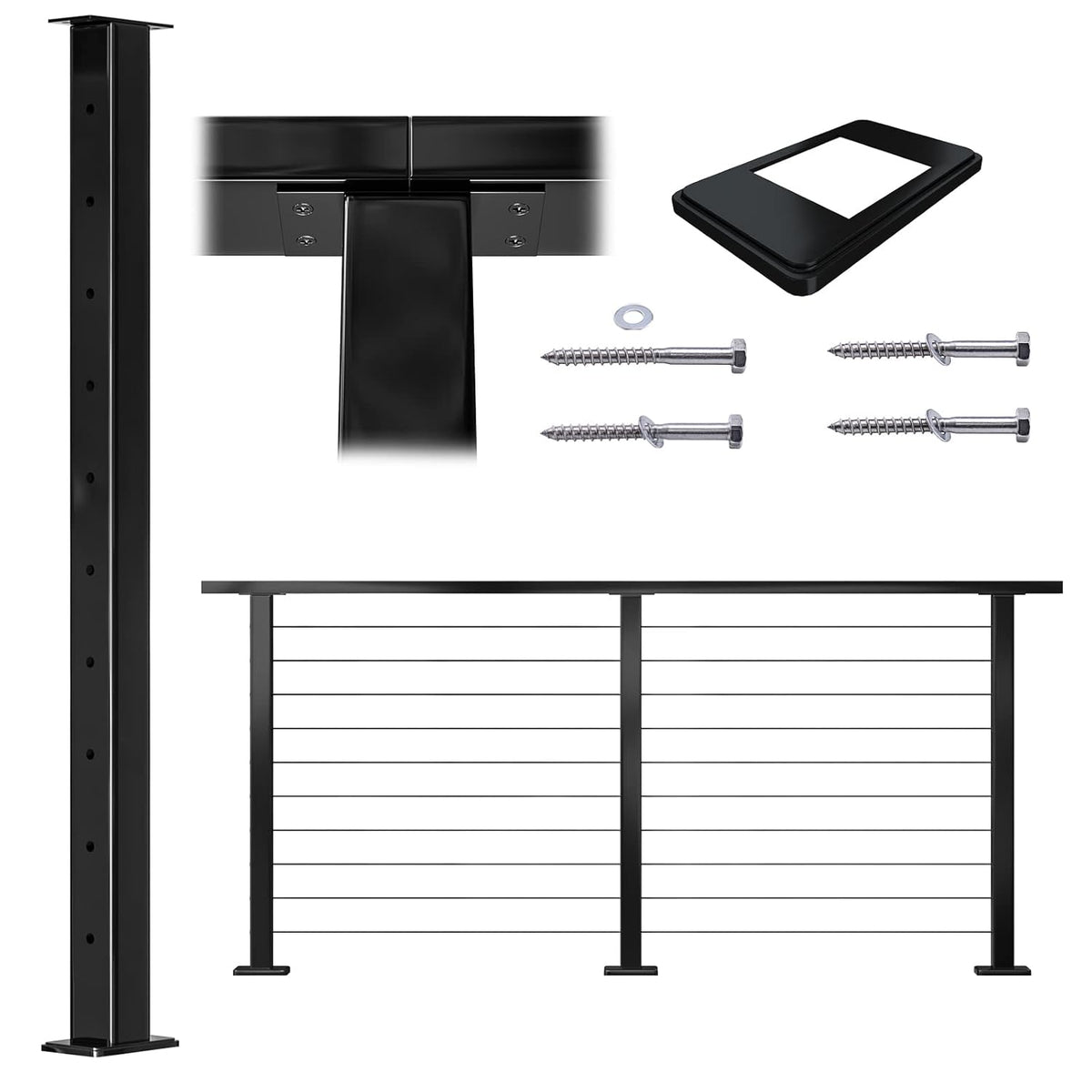 36x2x2 Square Weldless Stainless Steel Black Finish Pre-Drilled Post Q2859