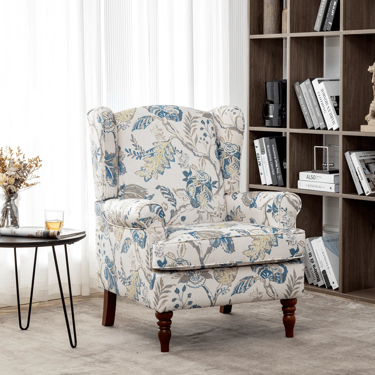 Blue Floral Print Upholstered Armchair H36830