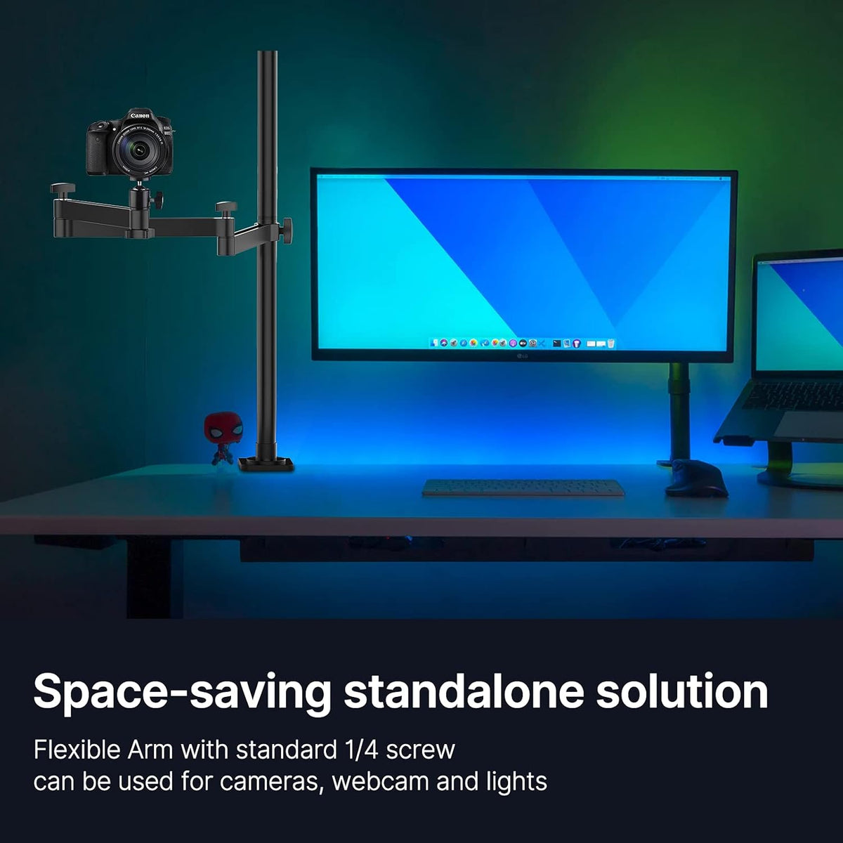 Camera Desk Mount Stand with Flexible Arm, Aluminum Articulated Arm with 360° Rotatable Ball Head E8320