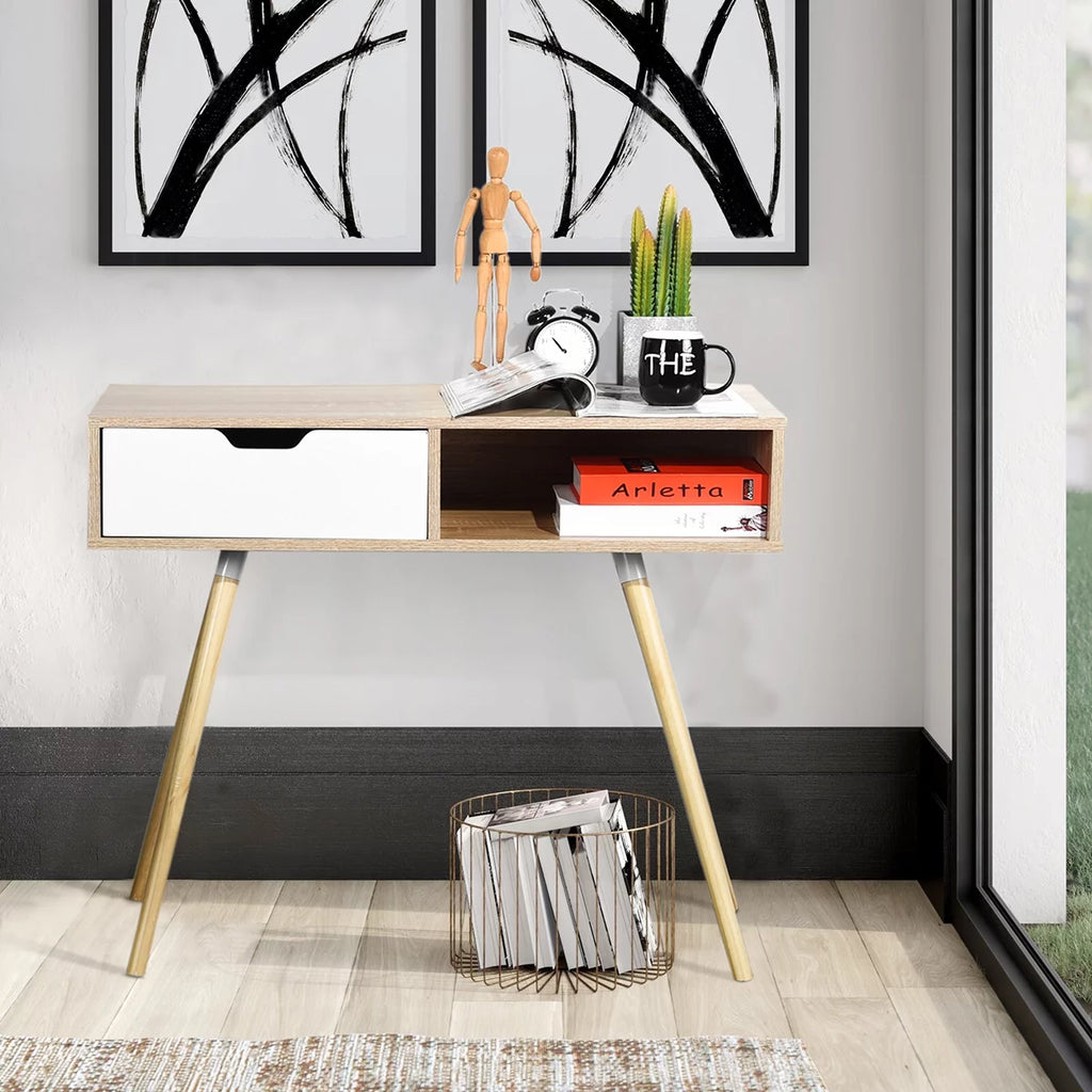 35.4" Oak Computer Desk With Drawer F456239
