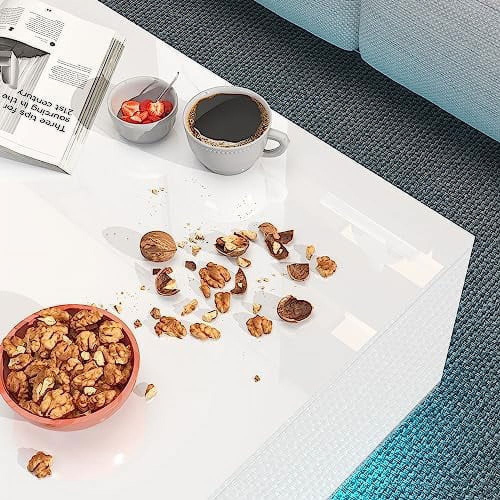 LED Coffee Table with 4 Sliding Drawers White O189508