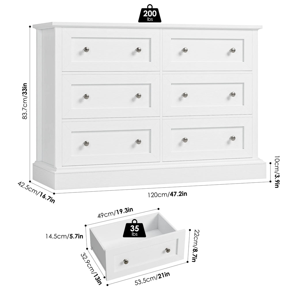 White 6 Drawer Double Dresser Z713261