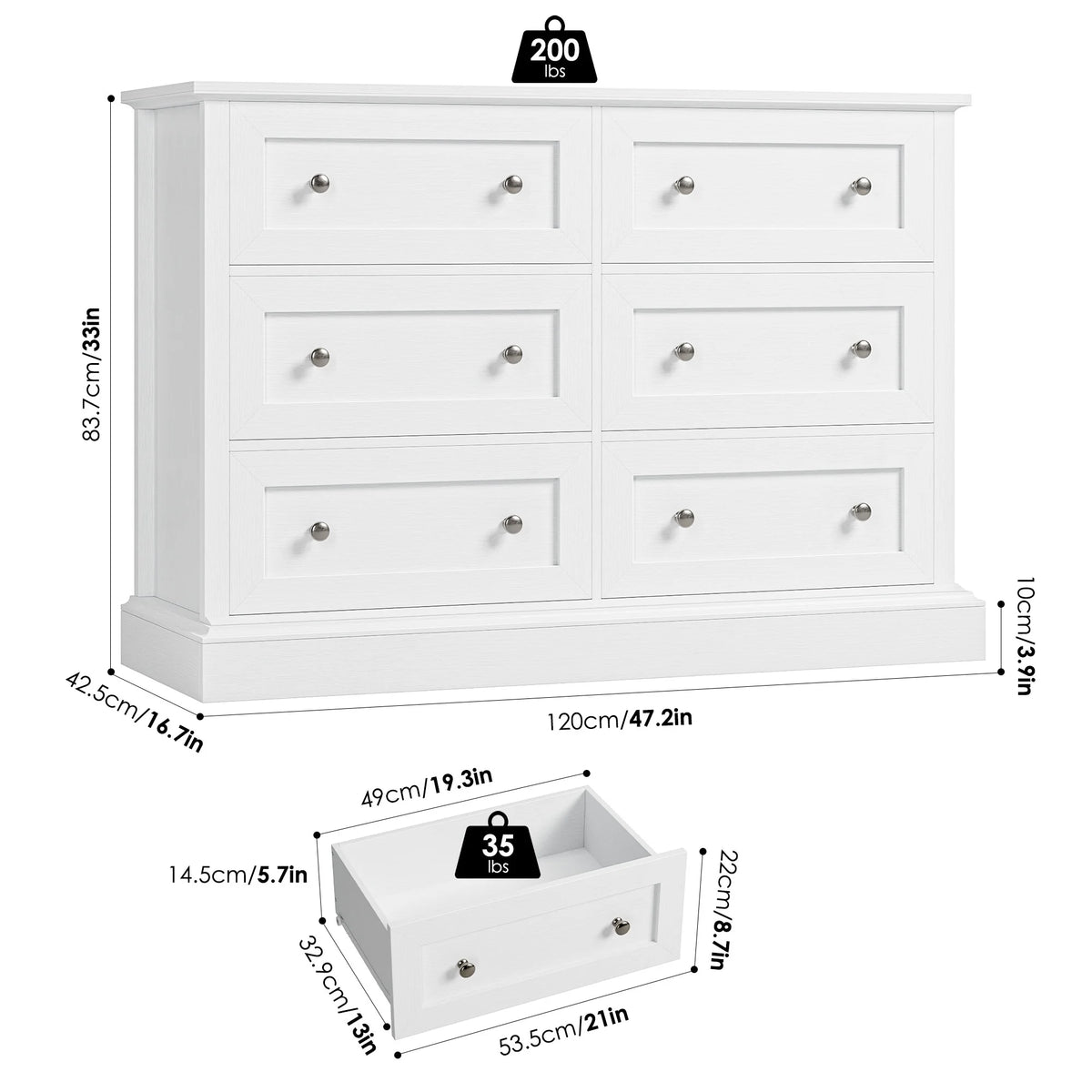 White 6 Drawer Double Dresser Z713261