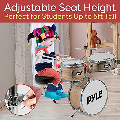 3-Piece Kids Junior Metallic Striped Yellow Drum Set with Throne, Cymbal, Pedal, Bass Drum, Tom and Drumsticks U952304