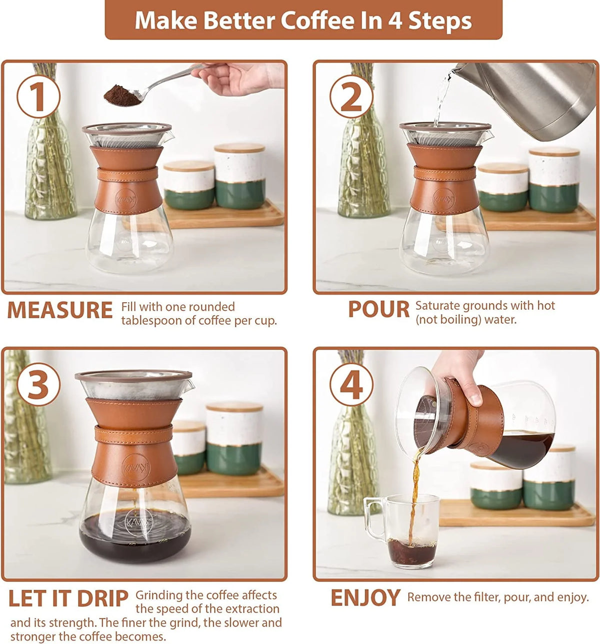 Pour Over Coffee Maker Set with Stainless Steel Filter 37oz J48979