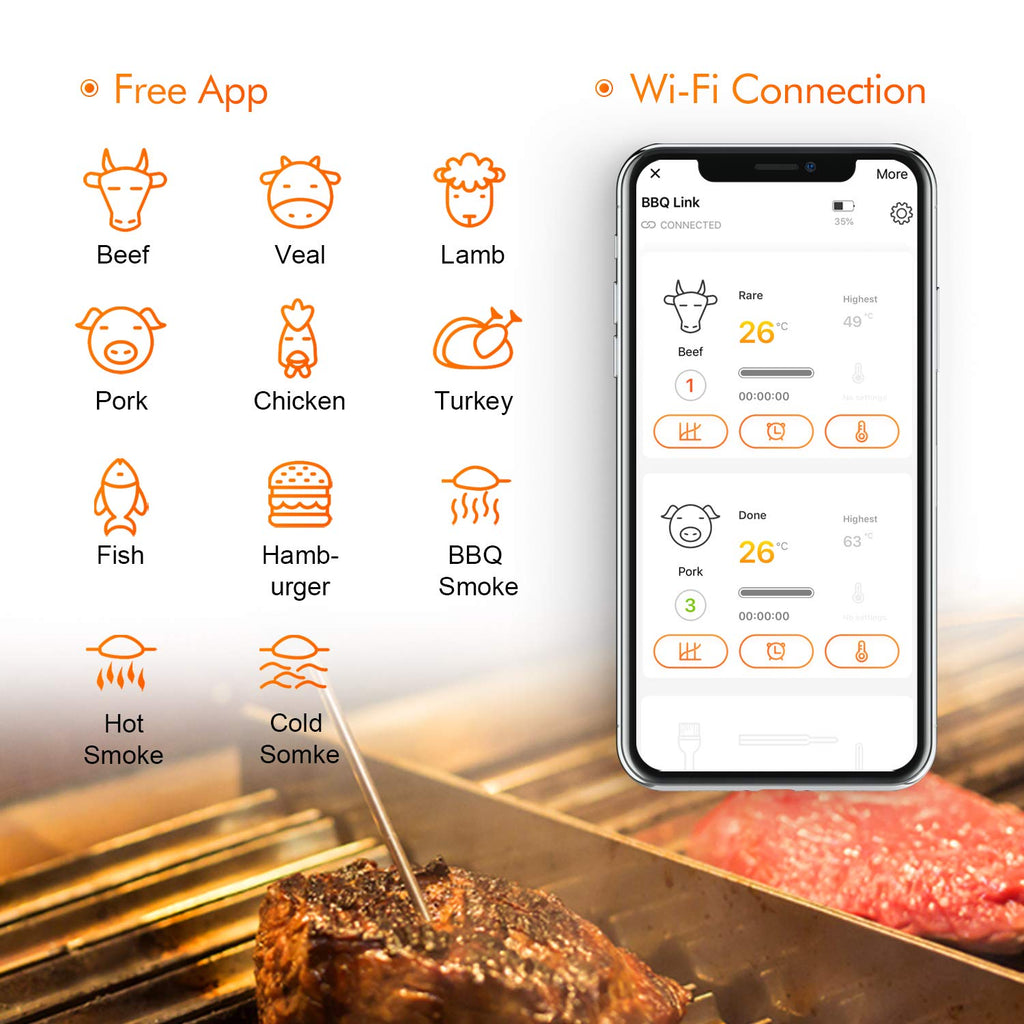 WiFi Meat Thermometer with 4 Probes & Hard Carrying Case N221656