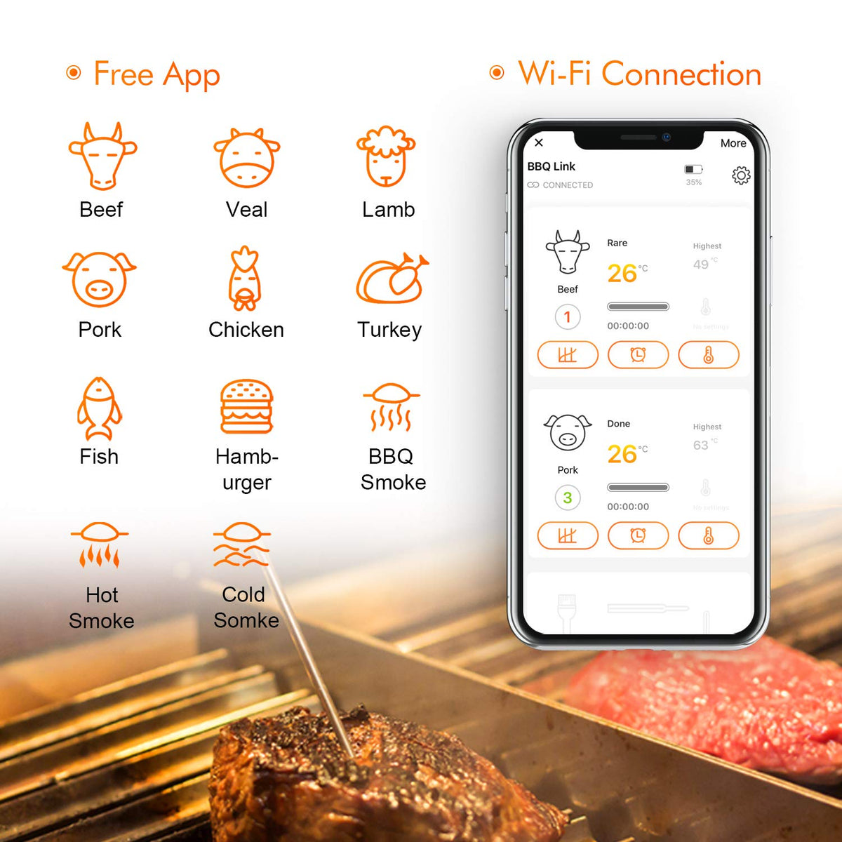 WiFi Meat Thermometer with 4 Probes & Hard Carrying Case N221656