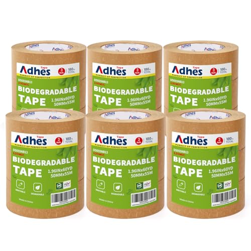 Kraft Paper Tape, 2 Inch x 60 Yards x 3 Rolls, Biodegradable Brown Packing Tape W9655