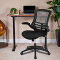 Mahogany Electric Height Adjustable Stand Up Desk with Black Mesh Swivel Ergonomic Task Office Chair S109259