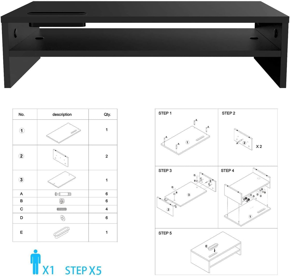 2 Tiers Wood Monitor Stand Riser with Storage Organizer F897188