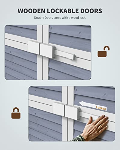 Outdoor Storage Cabinet with 3 Shelves, Double Lockable Wooden Garden Shed with Waterproof Roof P16053