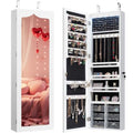 White Wall Mount Lockable Jewelry Cabinet Armoire with Full Length Mirror and 5 Lights G446