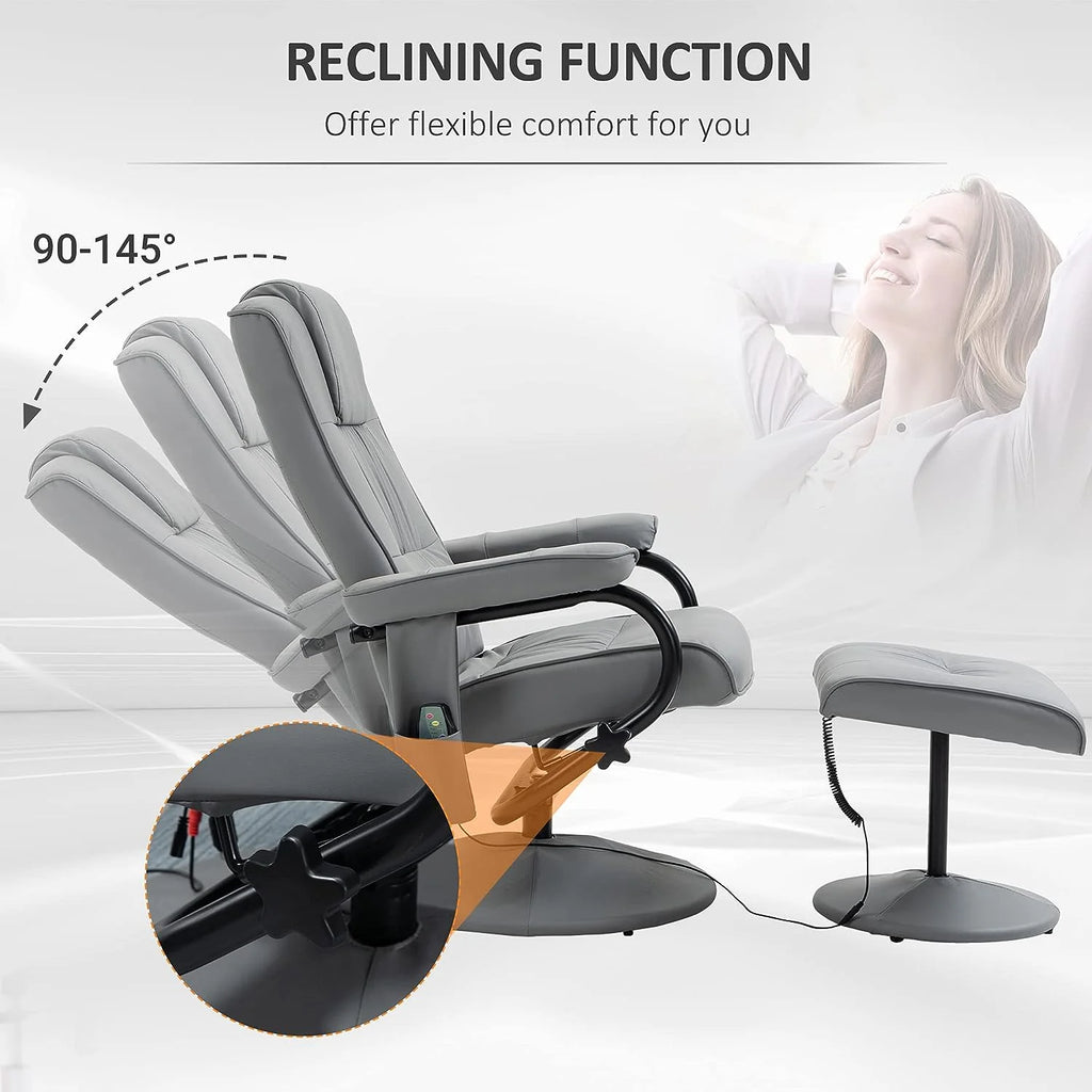 Gray Faux Leather Massaging Recliner Chair and Ottoman Set S250218