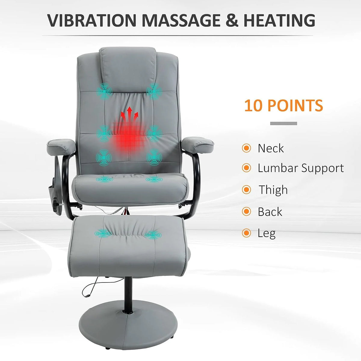 Gray Faux Leather Massaging Recliner Chair and Ottoman Set S250218