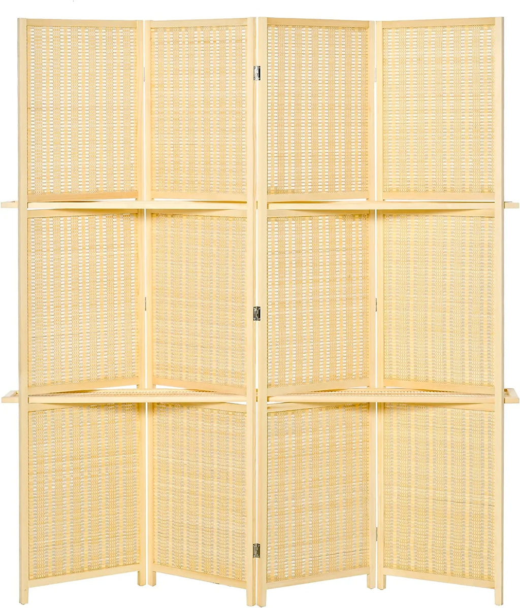 6 Ft Bamboo Folding Privacy Screen with 2 Display Shelves T8062