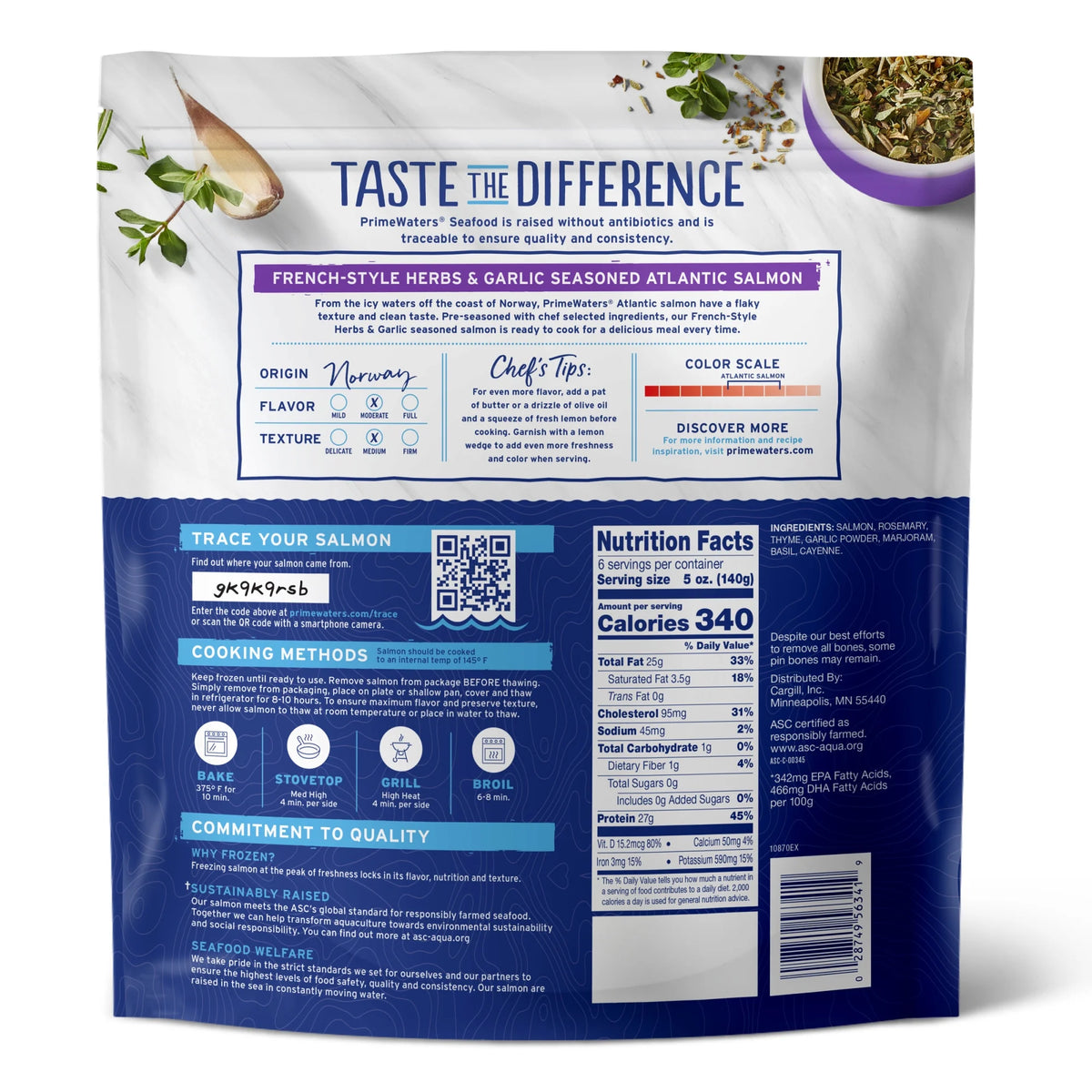 French-Style Herbs & Garlic Atlantic Salmon, Frozen 30 oz (6 Count, 5 oz Portions) E701