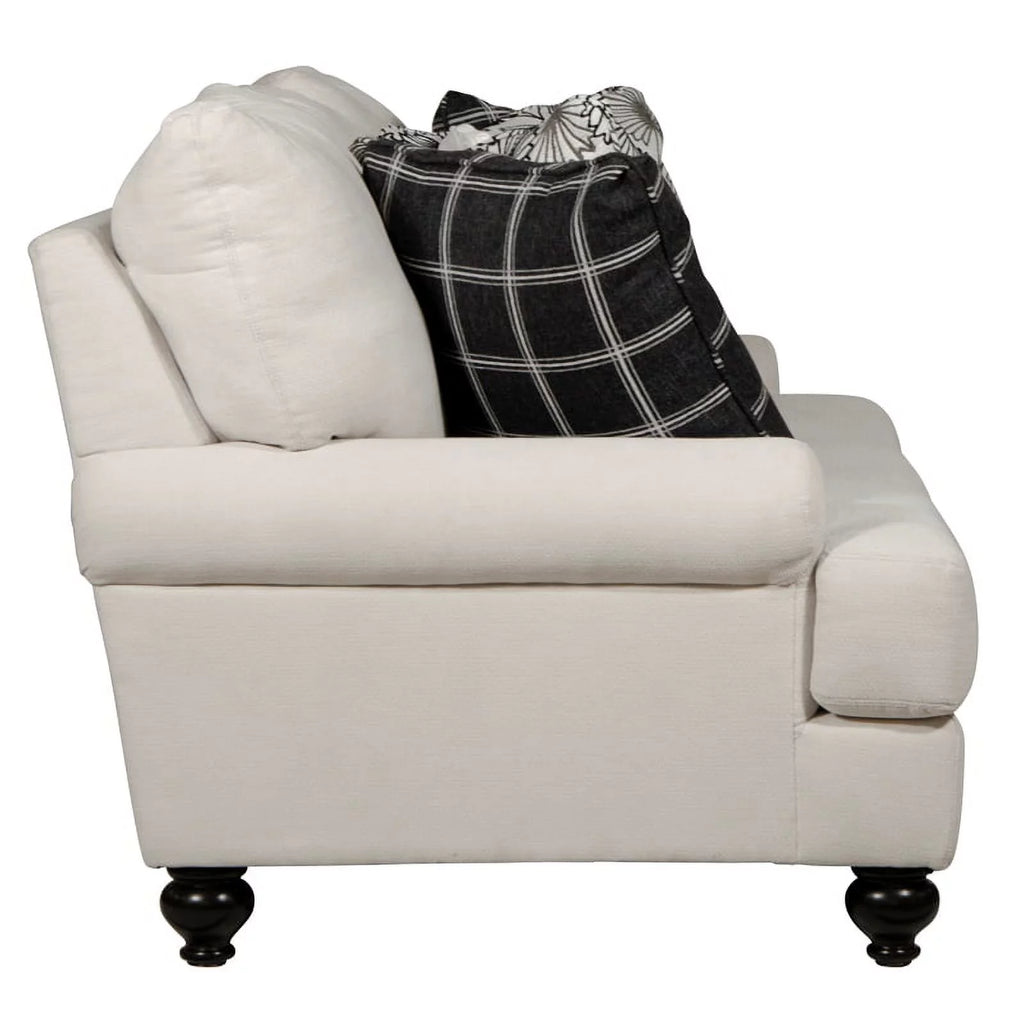 Ecru Off White Fabric 3 Seat Sofa with Accent Pillows F69427