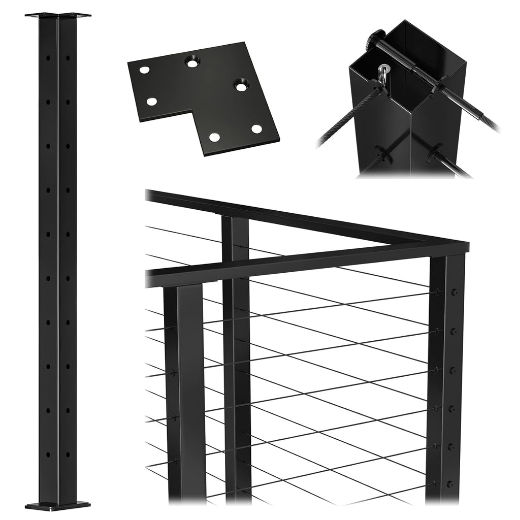 36x2x2 Square Weldless Stainless Steel Black Finish Pre-Drilled Post Q2859
