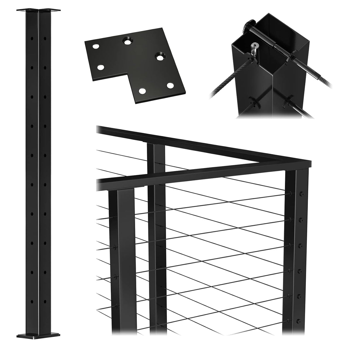 36x2x2 Square Weldless Stainless Steel Black Finish Pre-Drilled Post Q2859