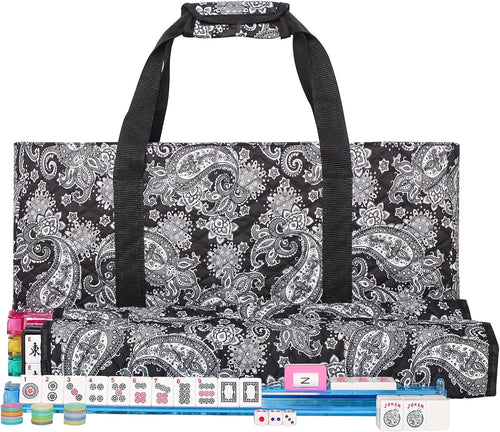 166 White Tiles Mahjong Game Set with 4 Color Rack Pushers, Black Carrying Bag, Mat with 3 Dice W66114