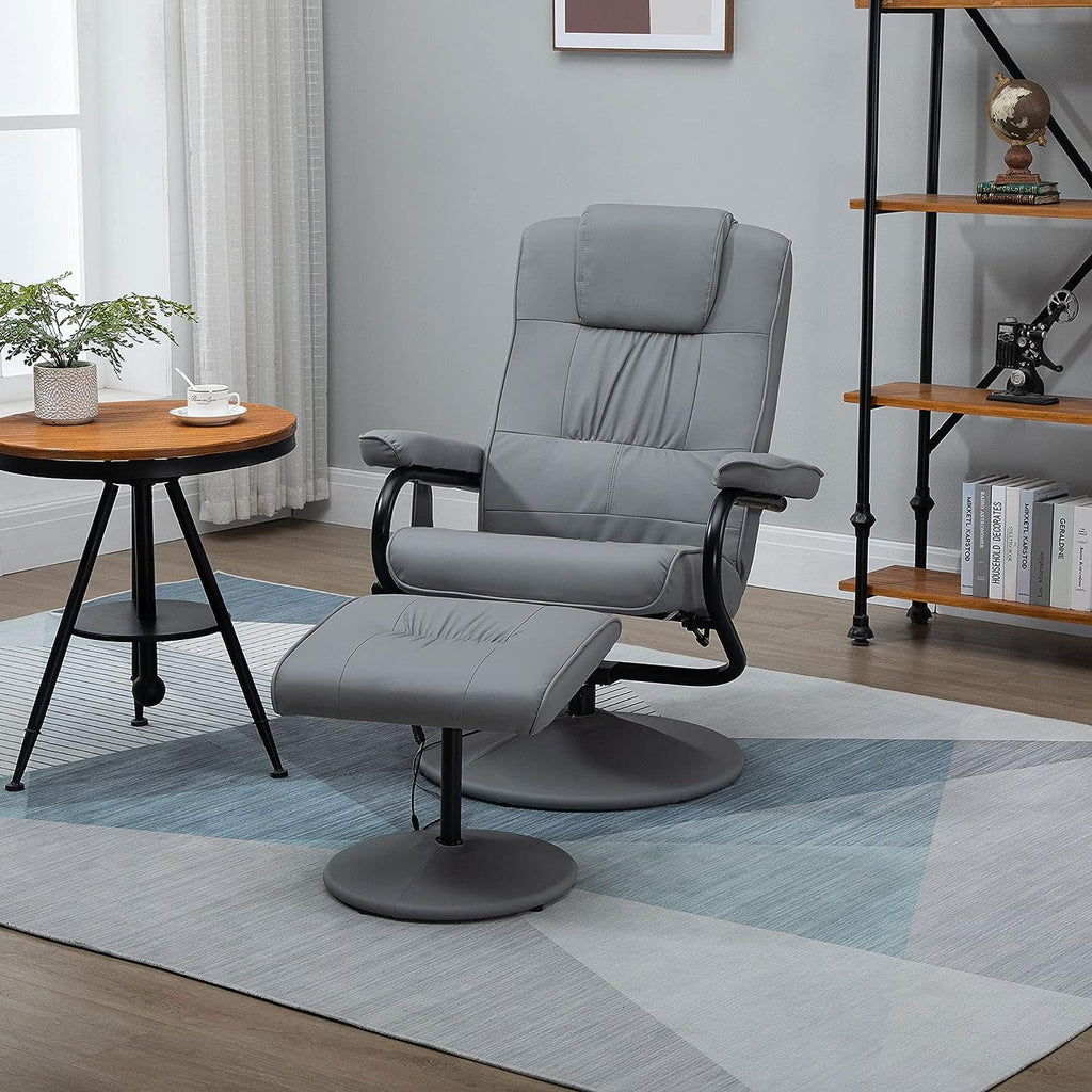 Gray Faux Leather Massaging Recliner Chair and Ottoman Set S250218