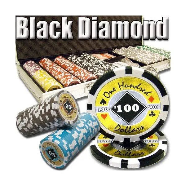 500ct Black Diamond 14g Poker Chip Set in Aluminum Metal Carry Case D24438