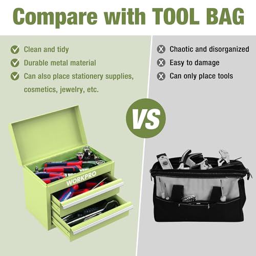 Mini Metal Tool Box with 2 Drawers and Top Storage, Cold Rolled Steel Toolbox A319