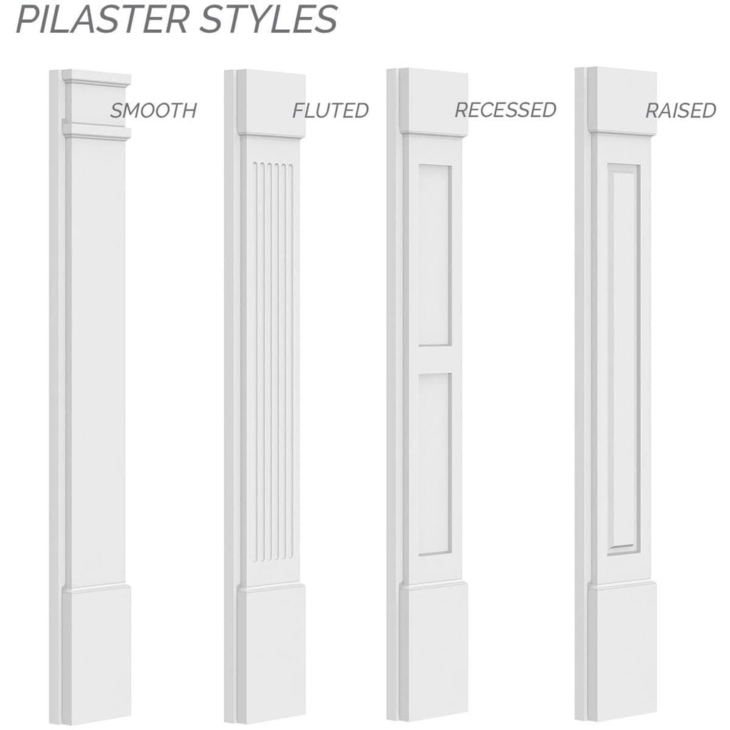 7x22W x 102x22H x 2x22P Two Equal Flat Panel PVC Pilaster with Decorative Capital & Base (Pair) F779