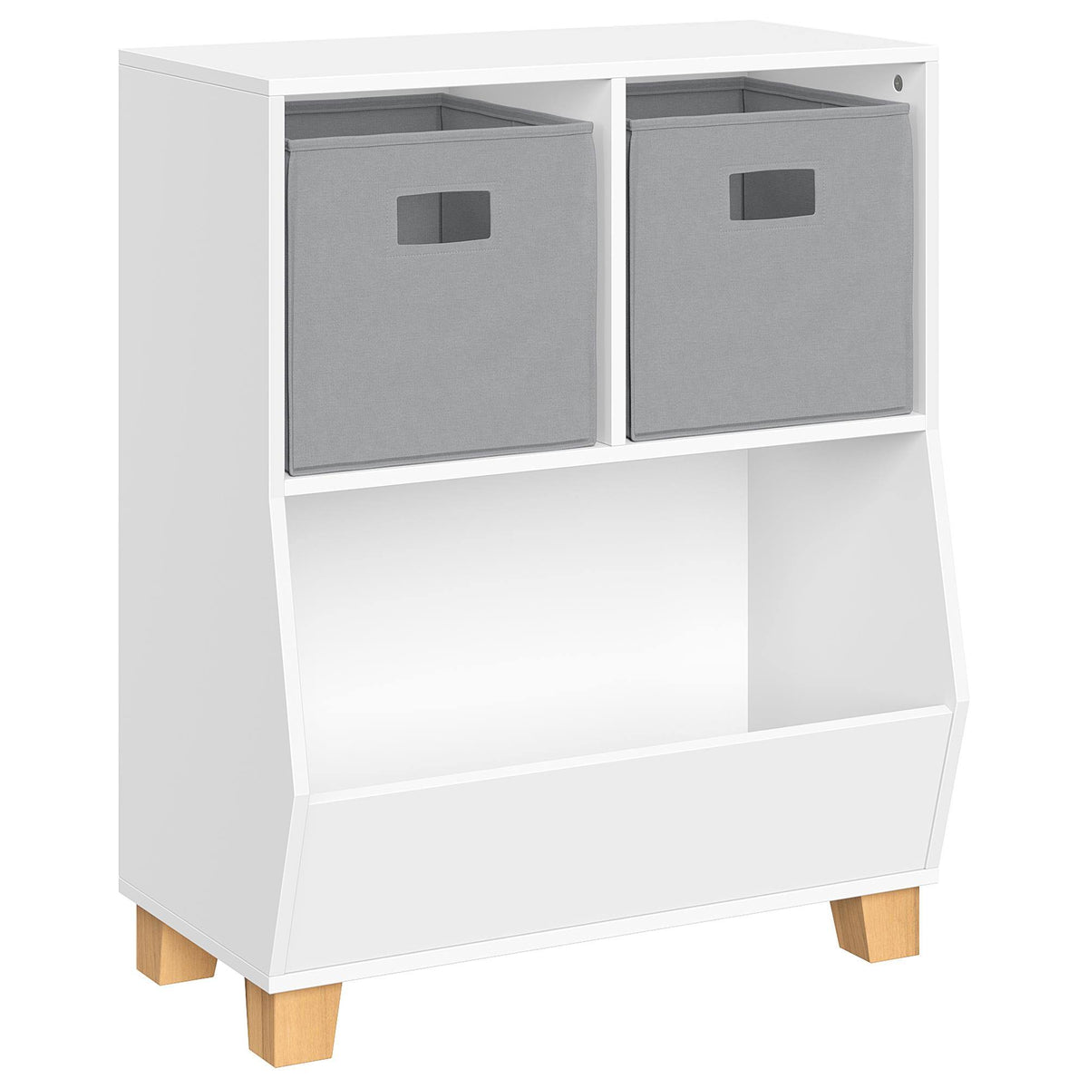 White Toy Organizer with 2 Gray Bins X932