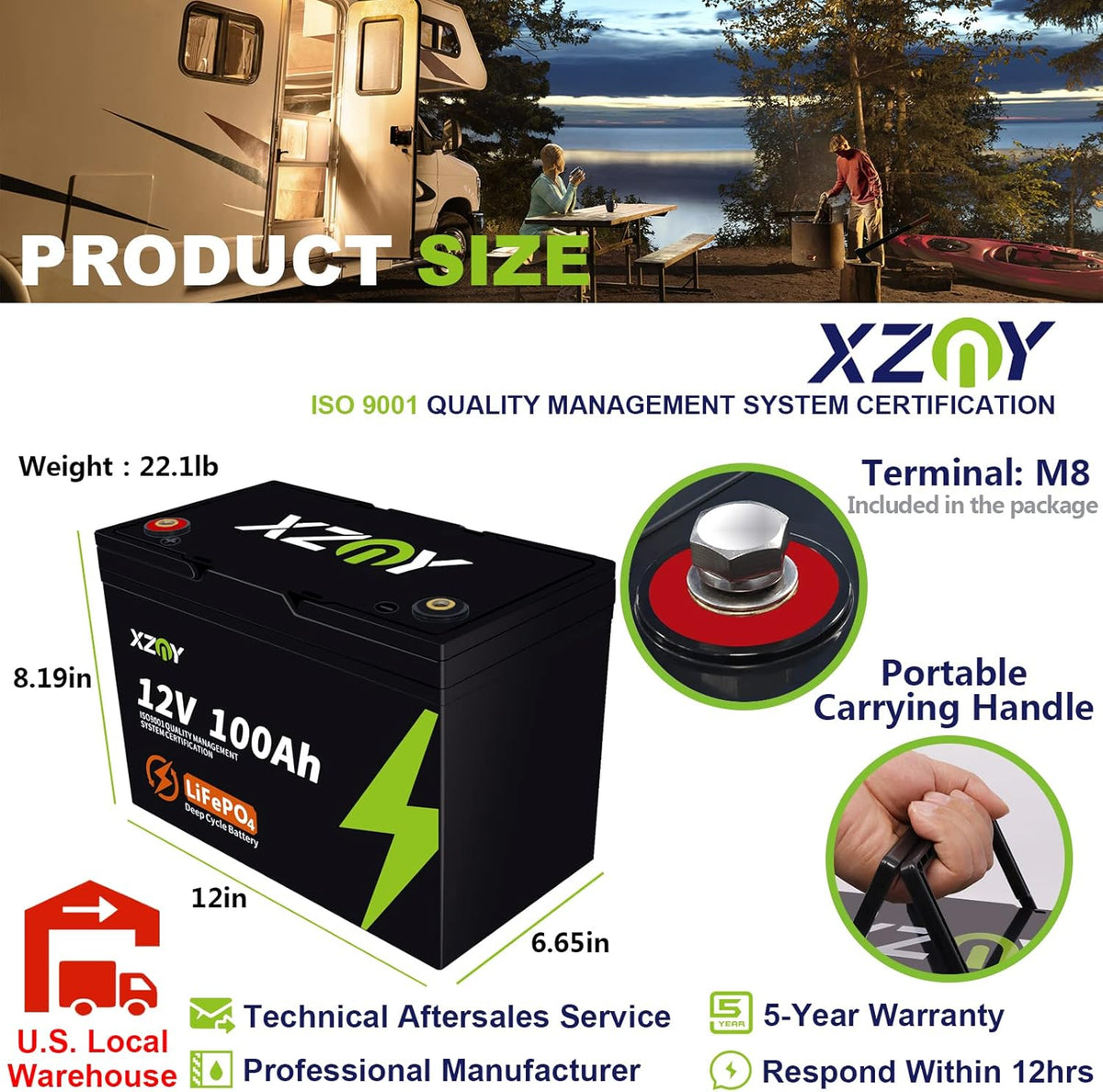 12V 100Ah LiFePO4 Battery with 120A BMS E84553