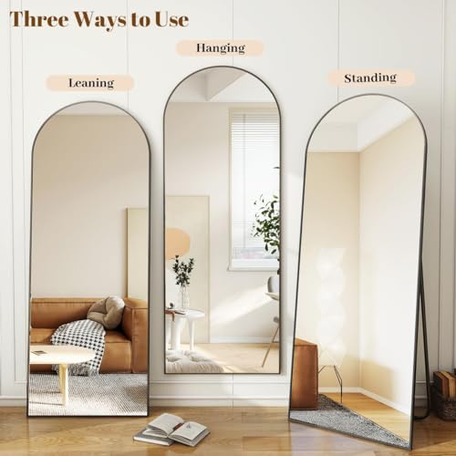 30"x71" Black Arched Full Length Mirror with Aluminum Alloy Frame I133