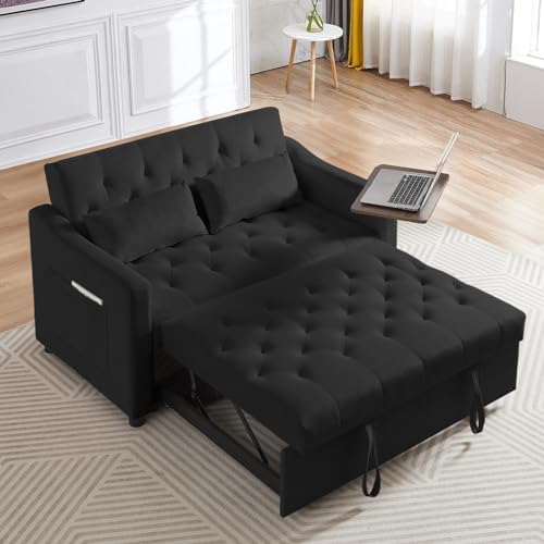 Grey Velvet Convertible Sleeper Sofa with Pull Out Bed R922