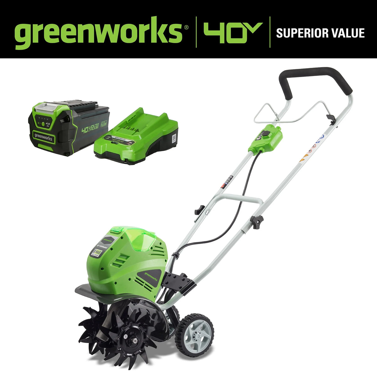 40V 10-inch Cordless Cultivator/Tiller with Battery and Charger T345