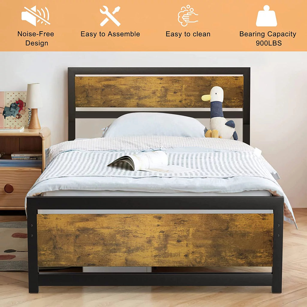 King Size Metal Bed Frame with Wood Headboard V40165